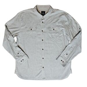 Prana Button Down Shirt Men's XXL Light Grey Herringbone OG Flannel Cotton